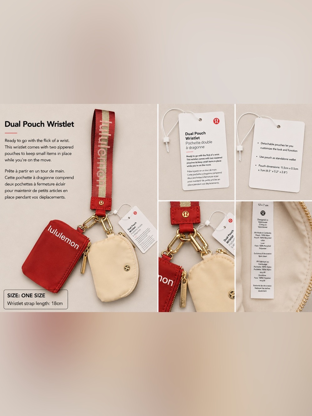 lululemon athletica Dual Pouch Wristlet - Red & Cream